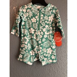Wonder Nation Green Floral Swimsuit 0-3‎ Months Rashie UPF +50 Rash Gard Unisex